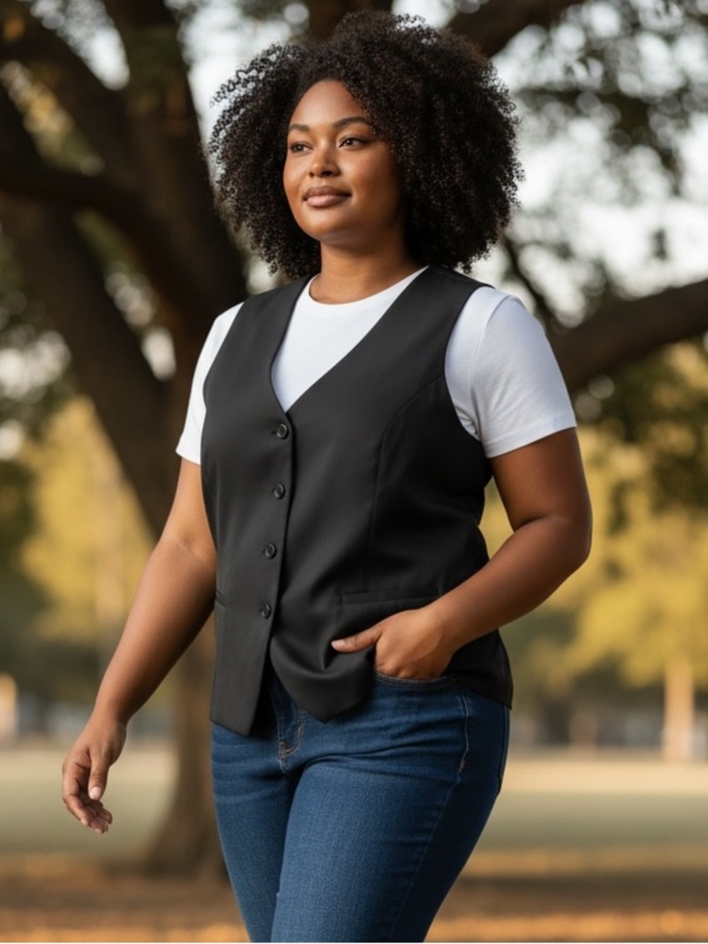 Classic Black Button-Front Vest - Women's Tailored Vest